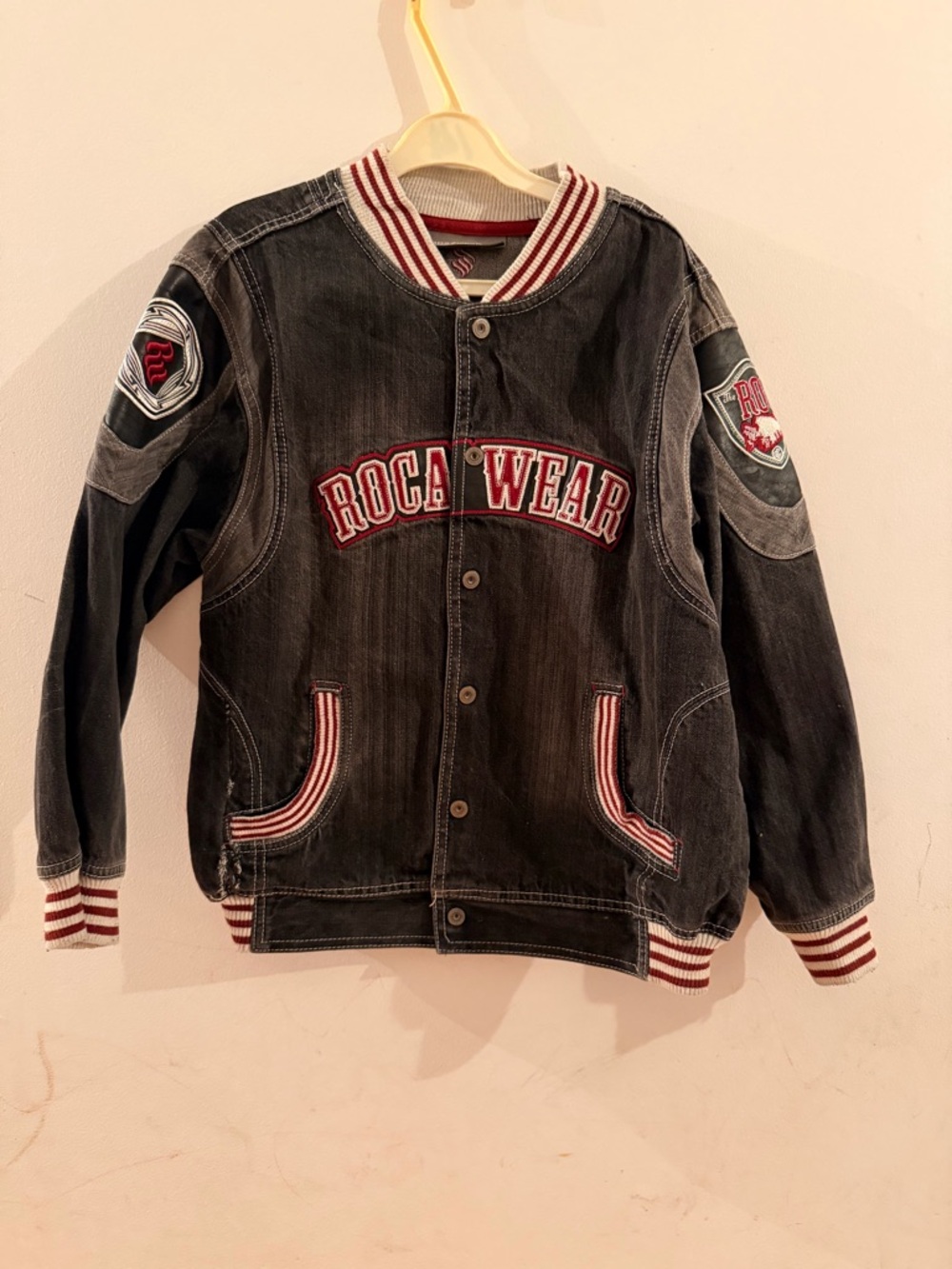 Rocawear Black Denim Jacket with Red & White Trim - Picture 2 of 5